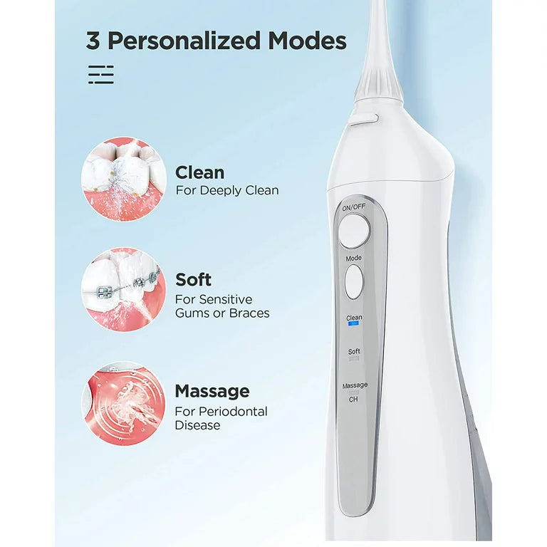 Fairywill Water Flosser Cordless Rechargeable  Dental Oral Irrigator with 3 Modes,8 Jet Tips 300ml Water Tank