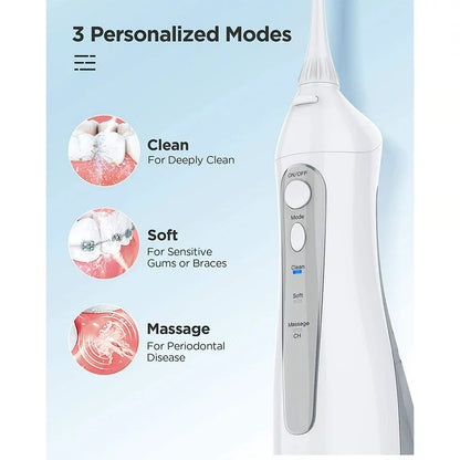 Fairywill Water Flosser Cordless Rechargeable  Dental Oral Irrigator with 3 Modes,8 Jet Tips 300ml Water Tank