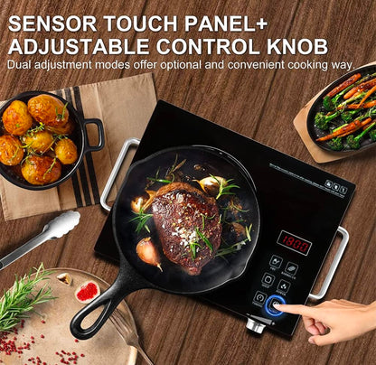 3500W Single Infrared Ceramic Hot Plate for Cooking, with Adjustable Temperature & Stay Cool Handles, Suitable for Office/Home/Camp Use, Compatible for All Cookwares, (BLACK-E)