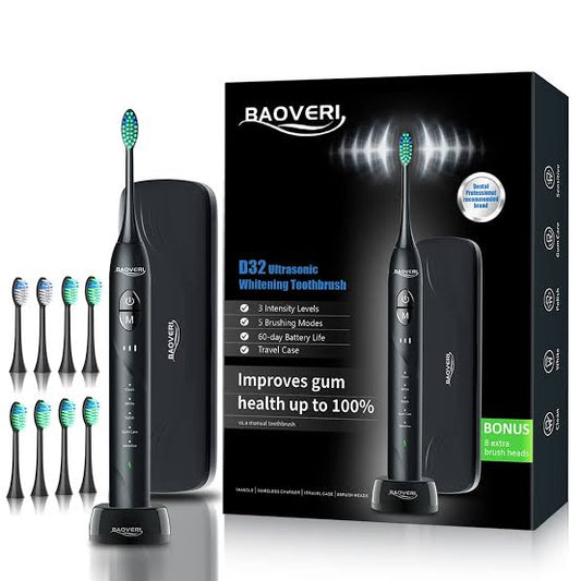 Sonic Electric Toothbrush for Adults, Wireless Rechargeable Power Toothbrush, 8 Brush Heads & Travel Case,One Charge for 60 Days