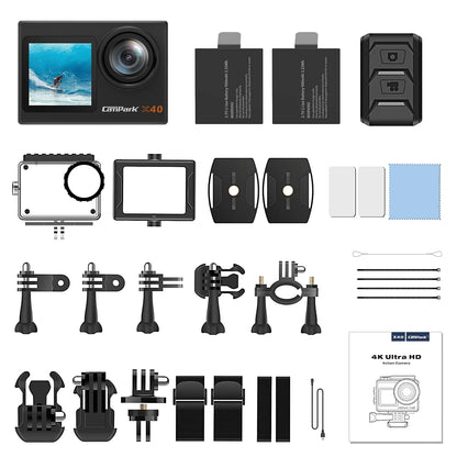 Campark X40 4K 30FPS Action Camera 20MP Sports Camera 131 Ft Waterproof Underwater Camera WiFi Vlog Camera EIS 4.0 Zoom Support External Mic Remote Control