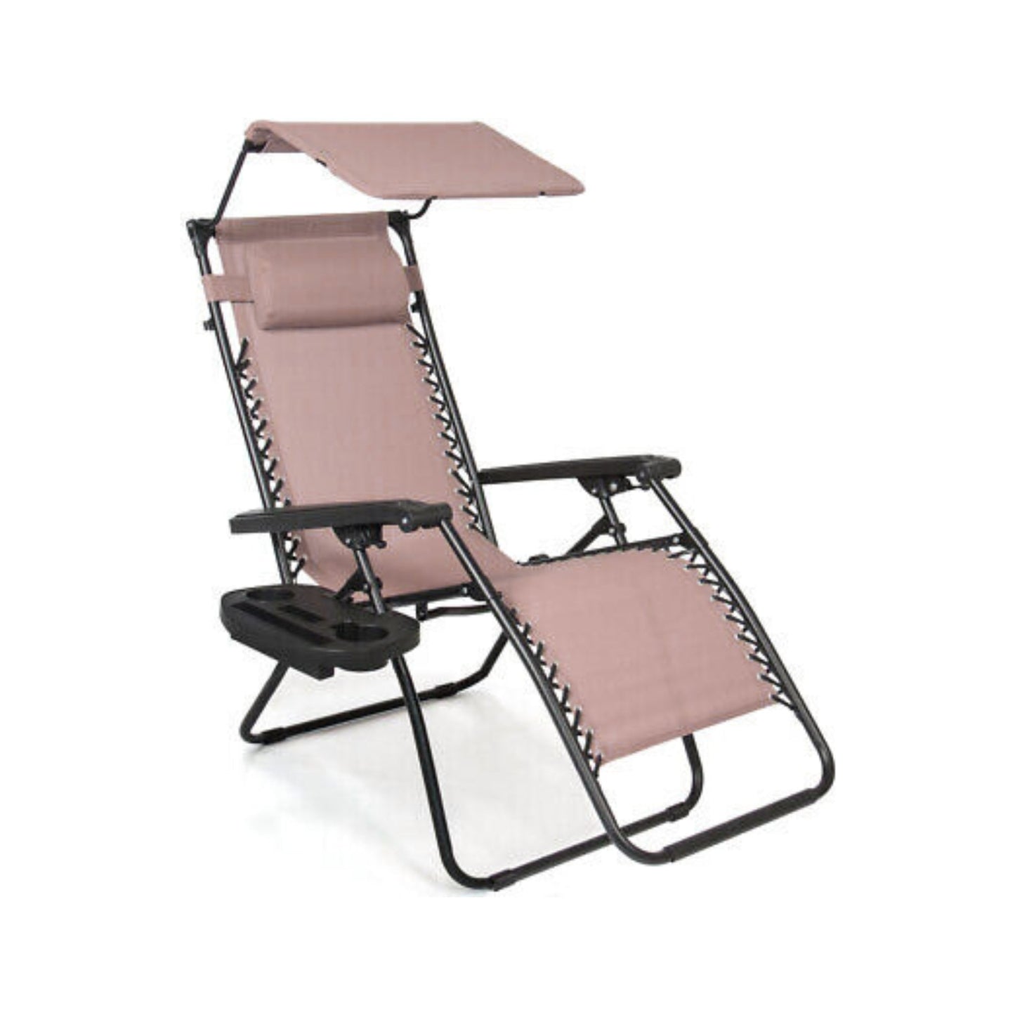 Zero Gravity Chairs Set of 2 Clearance with Sunshade Canopy and Cup Holder Tray Padded Adjustable Antigravity Lounge Folding Chair Patio Lounge Chair for Outdoor, Camping, Patio, Lawn, Brown