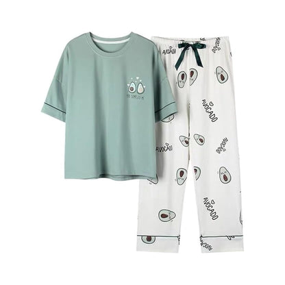 KAKAYO Women Cute Cozy Pajama Set 2 Pieces Casual Summer Short Sleeve Sleepwear Homewear for Ladies
