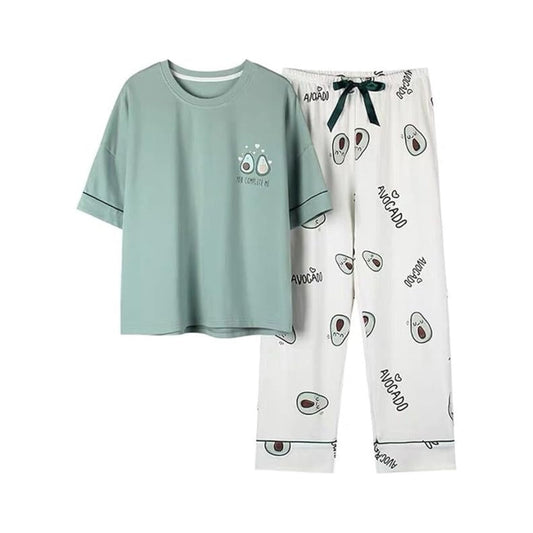 KAKAYO Women Cute Cozy Pajama Set 2 Pieces Casual Summer Short Sleeve Sleepwear Homewear for Ladies