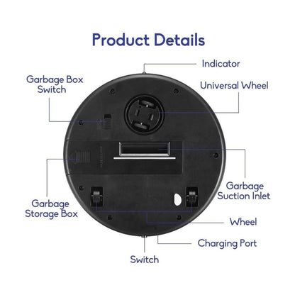 Robot Vacuum Cleaner, Smart Robot USB Vacuum Cleaner Auto Robotic Vacuumms, 3 in 1 Robotic Floors Sweep Mop Sweeper Super Quiet Mini Cleaning Robot for Pet Hair, Hard Floor (Black)
