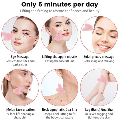 Gua Sha Stone Pink, Hillylolly Gua Sha Stone Face Pink, Gua Sha Stone Rose Quartz, Skin Tightening for Chin, Cheek, Neck, Back, Spa (Pink)