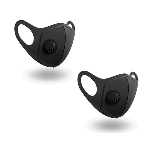 2 Pack Sponge Face Cover with Breathing Valve, Washable, Reusable, Face Cover – Protection from Dust, Pollen, Black