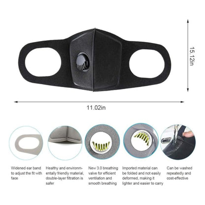 2 Pack Sponge Face Cover with Breathing Valve, Washable, Reusable, Face Cover – Protection from Dust, Pollen, Black