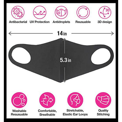 CBC Crown Unisex Adult 5 Pack Black Solid Color Reusable Cloth Face Mask