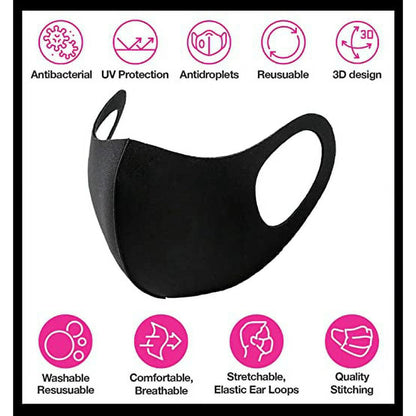 CBC Crown Unisex Adult 5 Pack Black Solid Color Reusable Cloth Face Mask