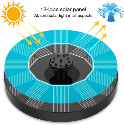 AISITIN 1.5W / 2.5W Solar Bird Bath Fountain with 6 Nozzles, Solar Fountain Pump for Bird Bath, 6.7" Solar Powered Floating Water Fountain Pump for Bird Bath, Ponds, Garden, Fish Tank and Outdoor