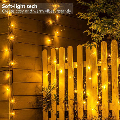 koopower 36ft long 100 LED Battery Operated String Lights with Timer on IP65 Waterproof Clear String for Outdoor and Indoor Use (8 Modes, Warm White)