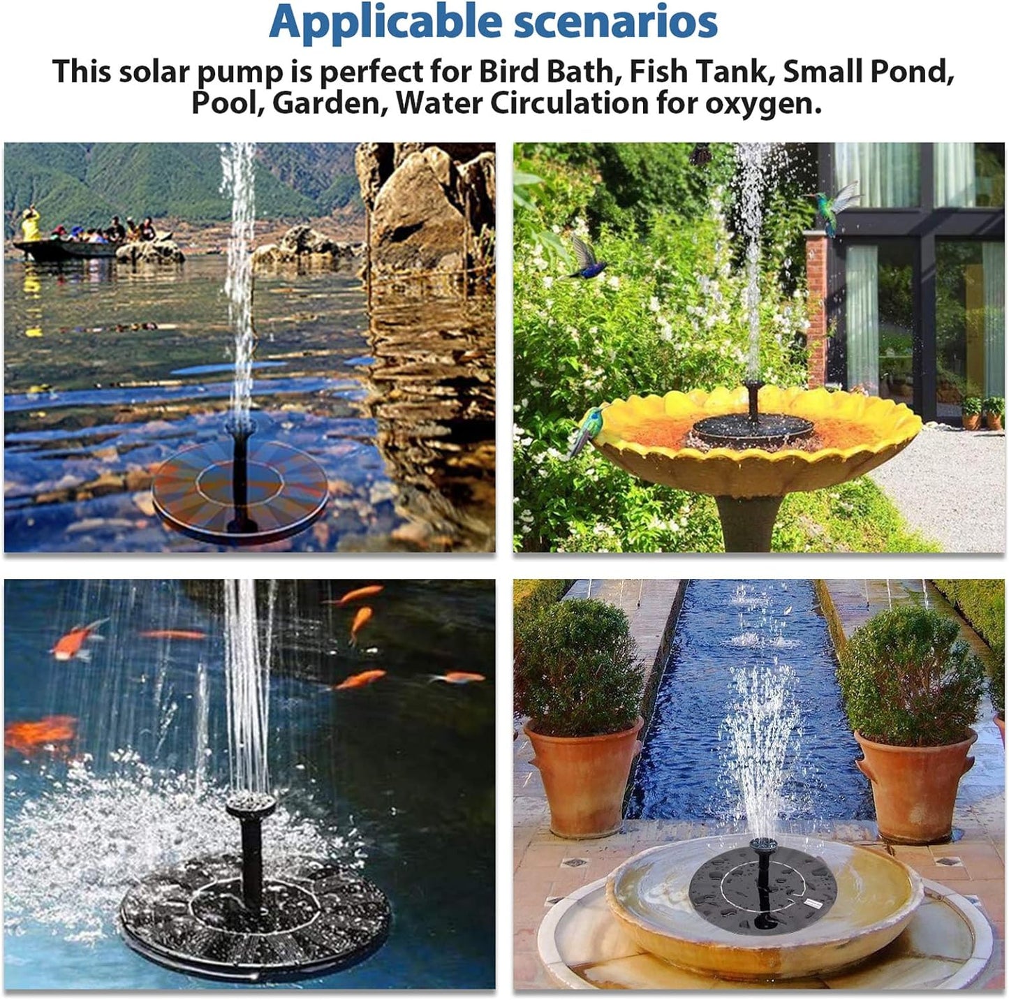 Untimaty 3.5W Solar Fountain Pump,  Solar Water Pump Floating Fountain Solar Bird Bath Fountain Pump with Battery and 6 Nozzles for Bird Bath Pond Pool Garden Fish Tank