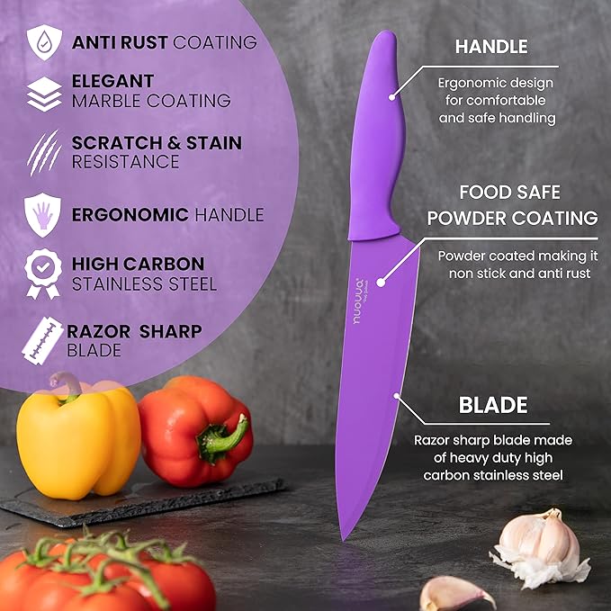 13" Long Multi-Purpose Anti Rust Coating Chef Knife Kitchen Essentials, Regular, Solid Color Sharp Blade Knives