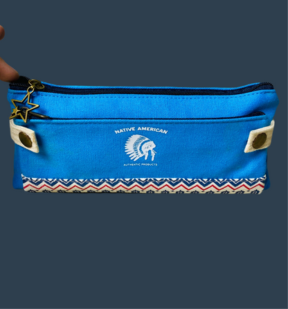 Native American Inspired Blue Canvas Pouch with Star Charm