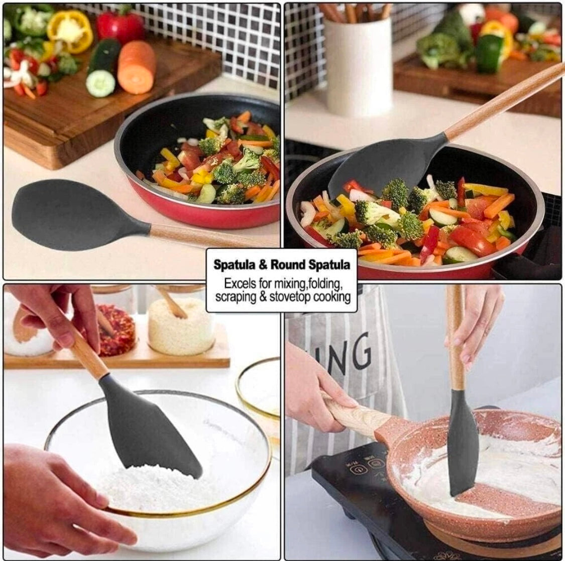 Kitchen Silicone Cookware Set, 12-piece Non-stick Cookware, Heat-resistant, BPA-free, Cooking Tools, Stirring Kitchen Tool Set