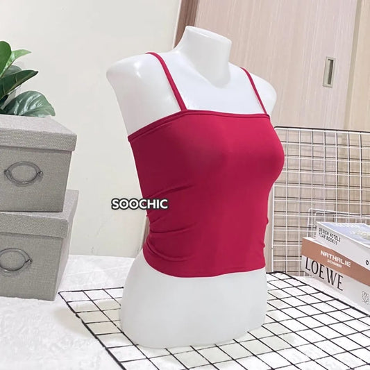 Ladies Vest Sleeveless Tops Camisole Cropped Solid Color Casual