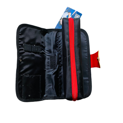 Football Theme Multipurpose Organizer Case – Black & Red with Trophy & Player Graphics