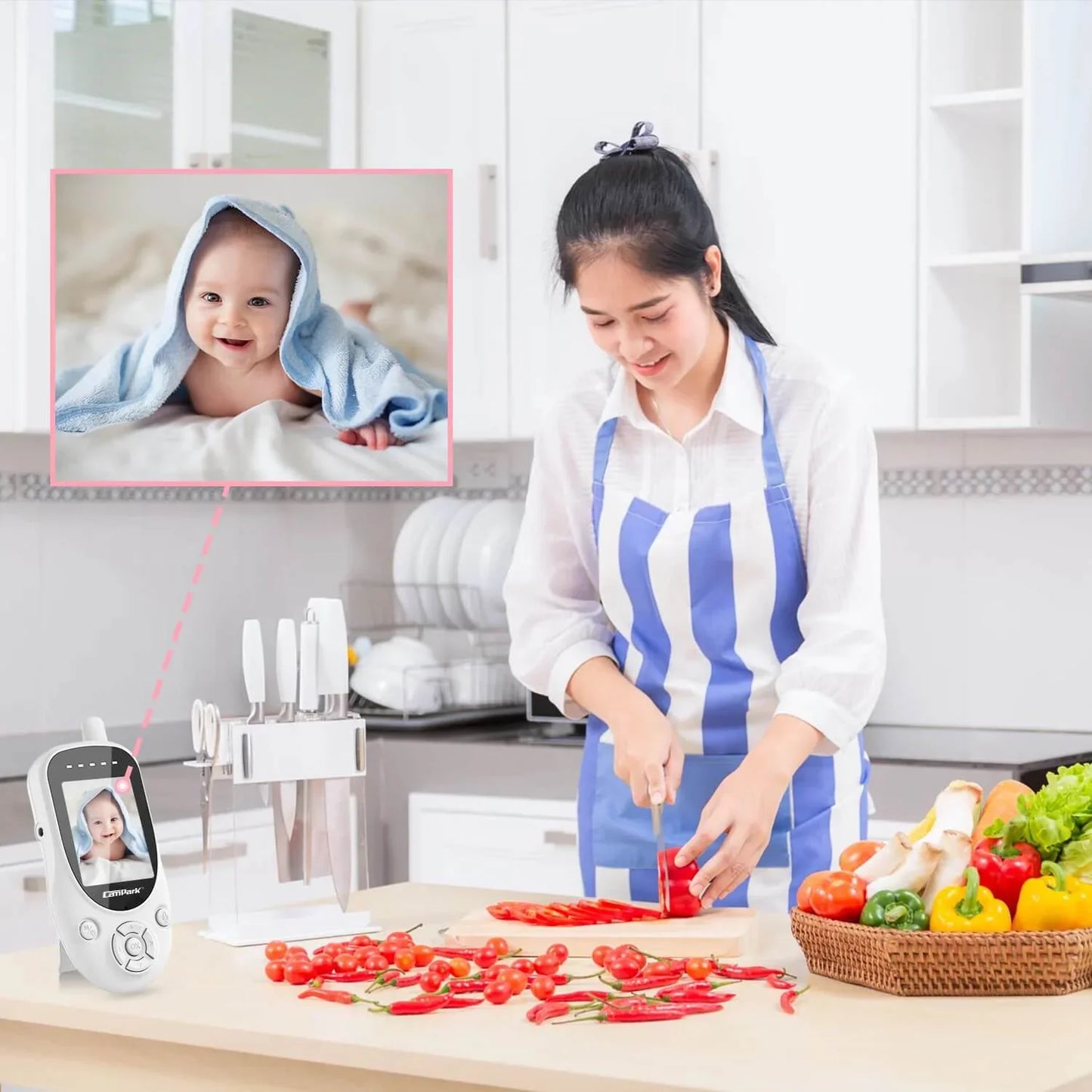 Campark BM20 Baby Monitor, Video Monitor with 2.4'' Display Screen, Moniteur Bébé Camera & 2.4GHz Wireless Transmission,Two-Way Talk,Auto Infrared Night Vision, VOX Mode and Temperature Detection,