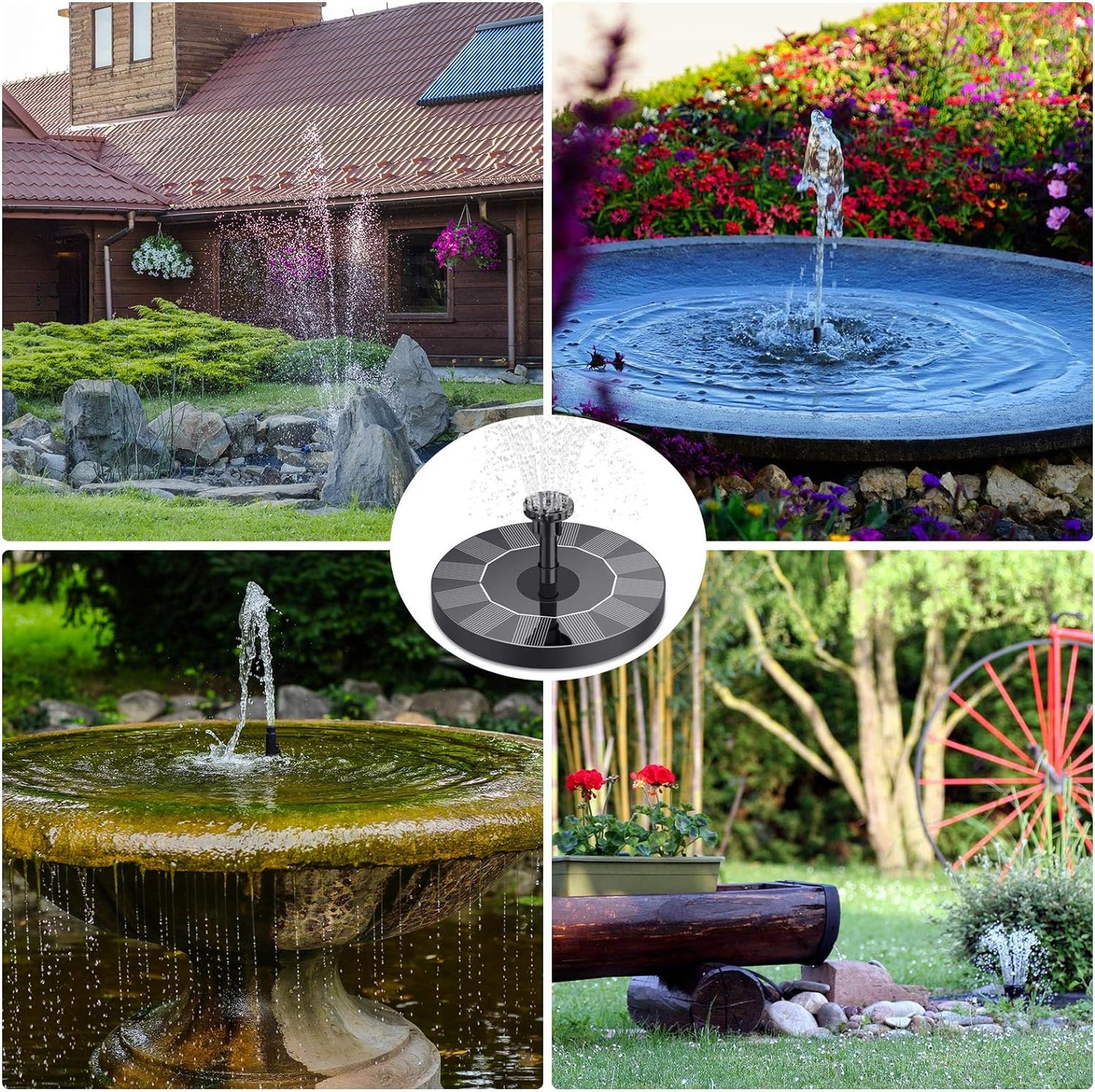 AISITIN 1.5W / 2.5W Solar Bird Bath Fountain with 6 Nozzles, Solar Fountain Pump for Bird Bath, 6.7" Solar Powered Floating Water Fountain Pump for Bird Bath, Ponds, Garden, Fish Tank and Outdoor