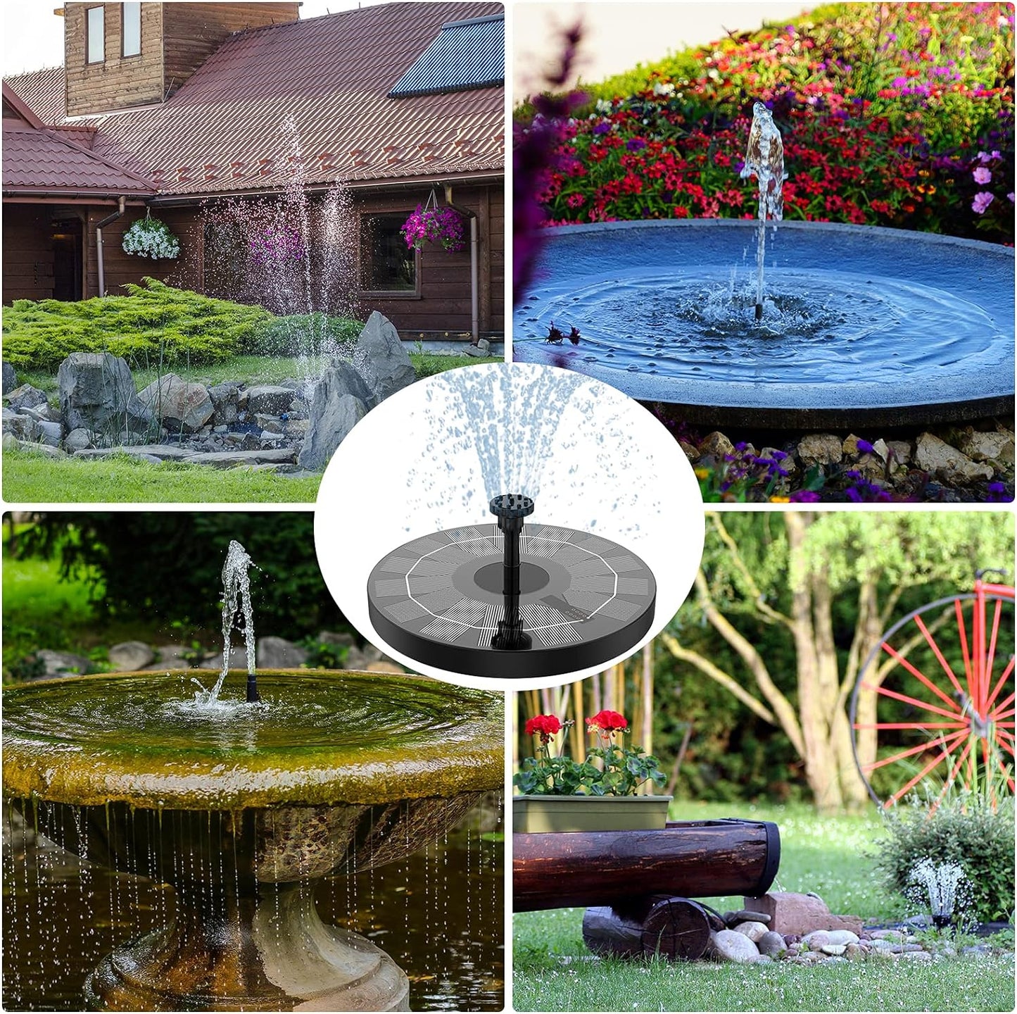 AISITIN 1.5W / 2.5W Solar Bird Bath Fountain with 6 Nozzles, Solar Fountain Pump for Bird Bath, 6.7" Solar Powered Floating Water Fountain Pump for Bird Bath, Ponds, Garden, Fish Tank and Outdoor