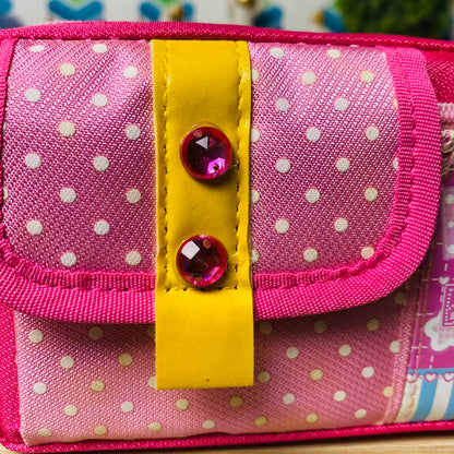 Stylish Pink Polka Dot Barbie-Inspired Pouch with Flap & Lace
