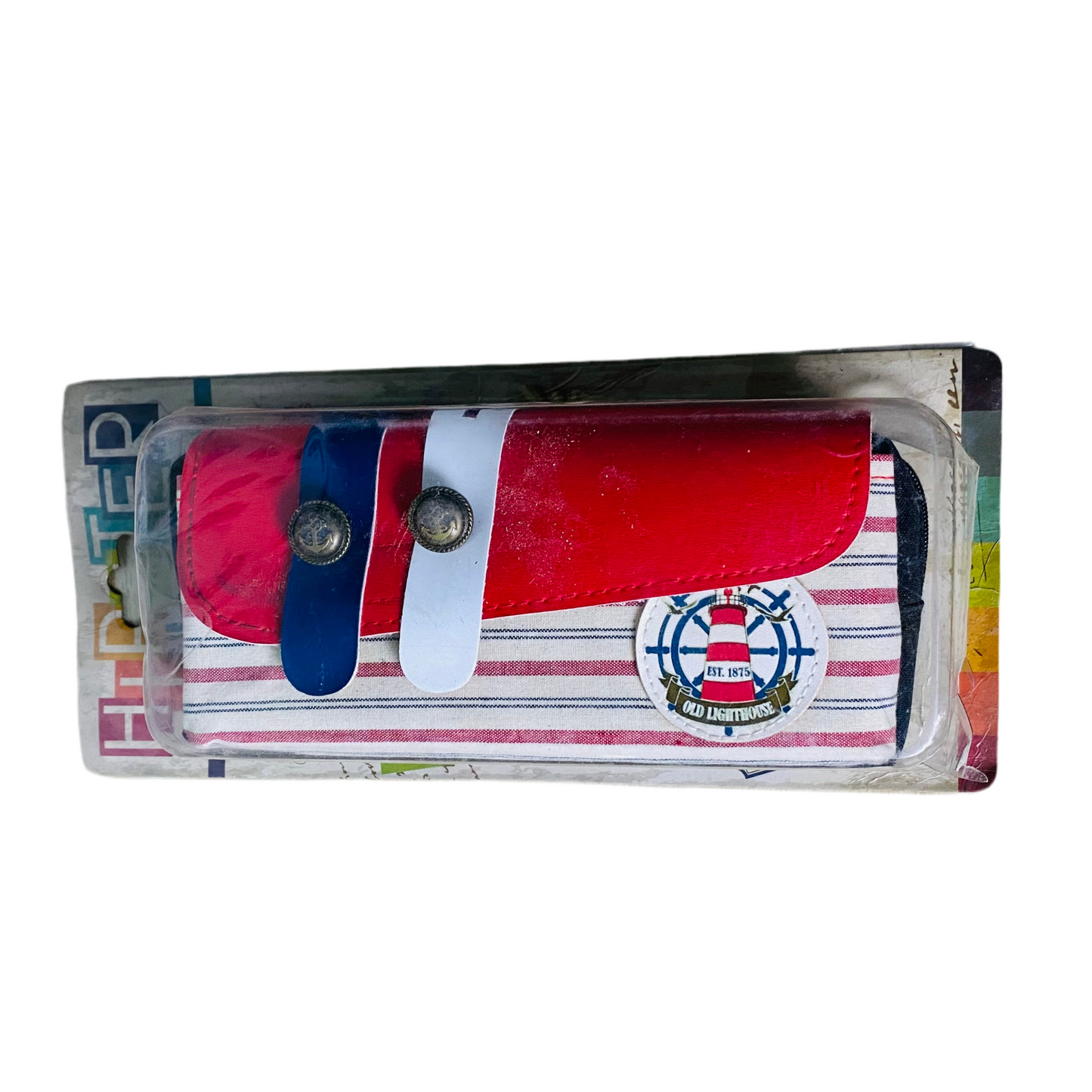 "Old Lighthouse" Nautical Red & White Striped Organizer Pouch - Seaside Style