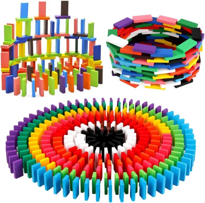 100pcs Wooden Domino Blocks – Colorful Set