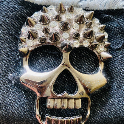 Edgy Skull Design Multipurpose Denim Case – Black with Studded Metal Detail