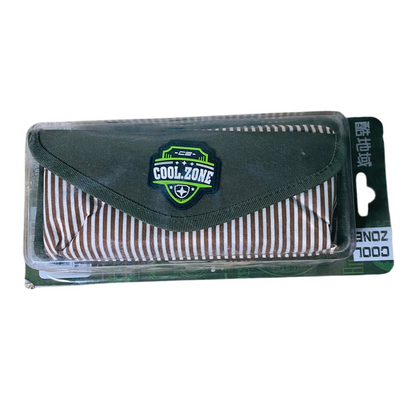 "Cool Zone" Green & Brown Striped Utility Pouch / Pencil Case