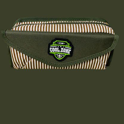 "Cool Zone" Green & Brown Striped Utility Pouch / Pencil Case