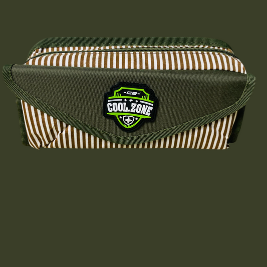 "Cool Zone" Green & Brown Striped Utility Pouch / Pencil Case
