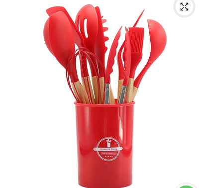 Kitchen Silicone Cookware Set, 12-piece Non-stick Cookware, Heat-resistant, BPA-free, Cooking Tools, Stirring Kitchen Tool Set