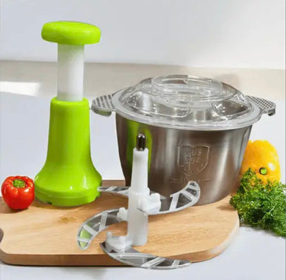 Stainless Steel Manual Food Chopper 2L – Multi-Purpose Vegetable, Fruit & Nut Cutter with Hand Push Blades