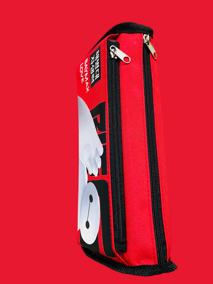 Baymax Cartoon Pencil Pouch – Red & Black Zipper Case for Kids (Washable)