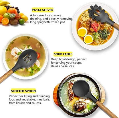 Kitchen Silicone Cookware Set, 12-piece Non-stick Cookware, Heat-resistant, BPA-free, Cooking Tools, Stirring Kitchen Tool Set