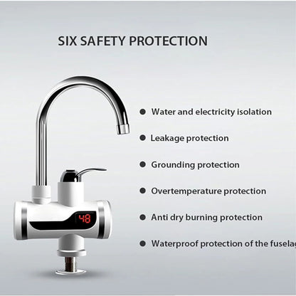 220V Hot Water Heater Faucet Instant Tankless Water Heater Electric Kitchen Bathroom Fast Heating Tap Water Faucet with LED Digital Display