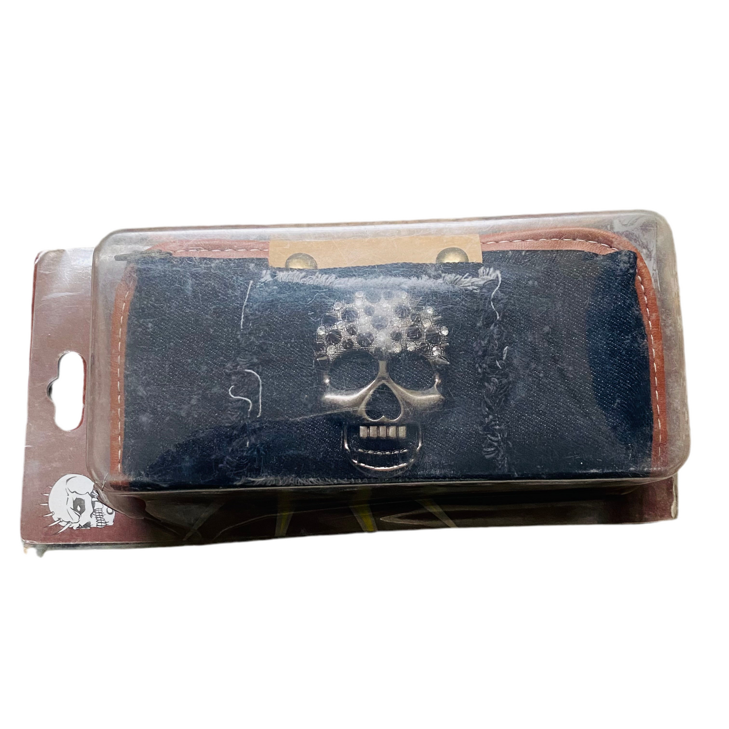 Edgy Skull Design Multipurpose Denim Case – Black with Studded Metal Detail