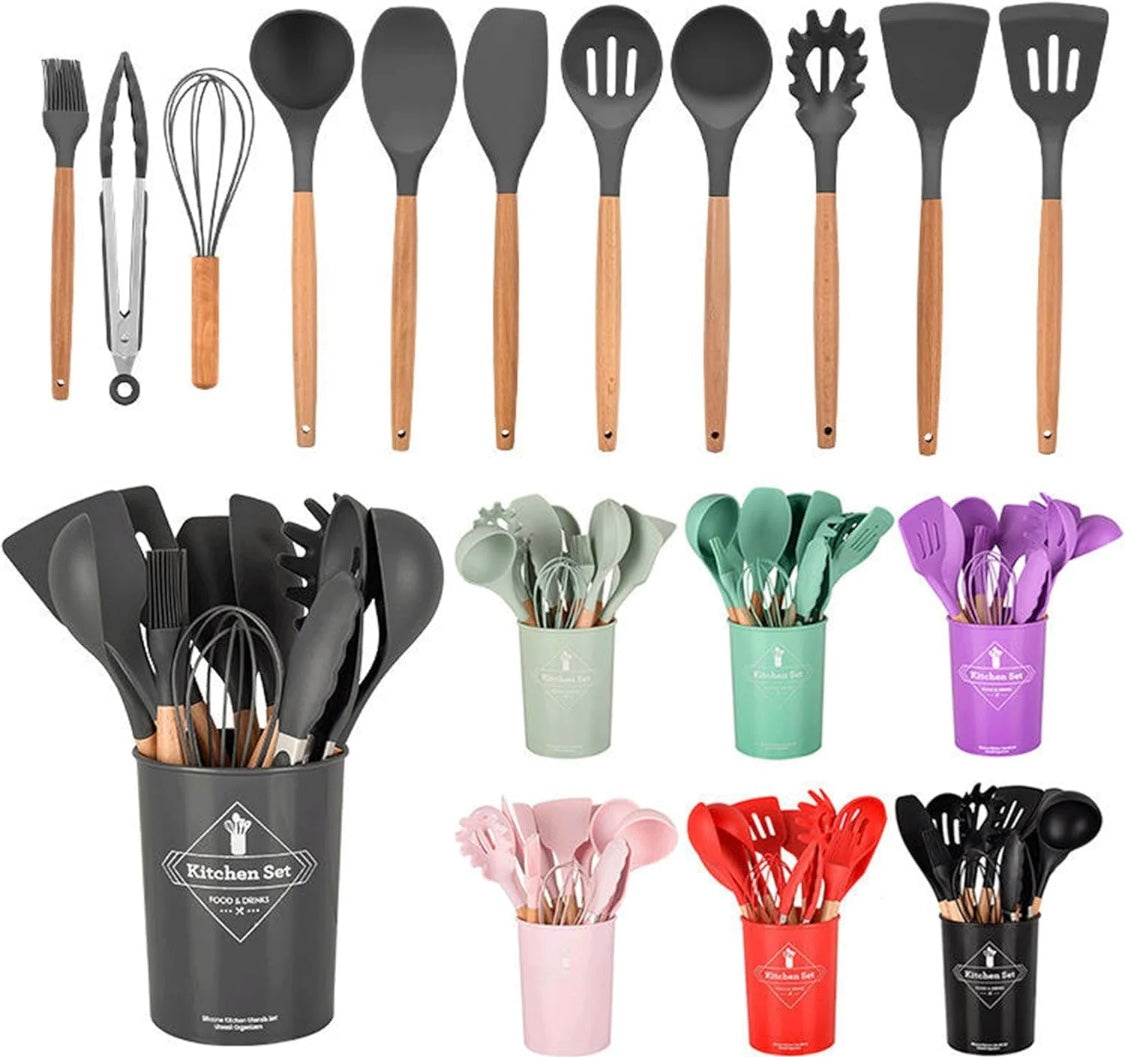 Kitchen Silicone Cookware Set, 12-piece Non-stick Cookware, Heat-resistant, BPA-free, Cooking Tools, Stirring Kitchen Tool Set