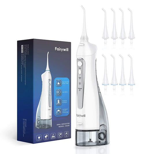 Fairywill Water Flosser Cordless Rechargeable  Dental Oral Irrigator with 3 Modes,8 Jet Tips 300ml Water Tank