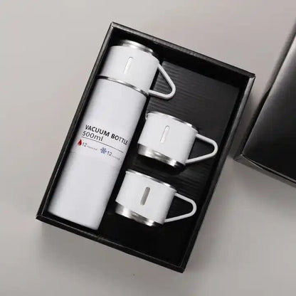 Gift Pack Set Stainless Steel Vacuum Flask Set with 3 Steel Cups Combo Coffee Hot Drink and Cold Water Flask Ideal Gifting Travel Friendly Latest Flask Bottle for Hot and Cold Drink Flask Bottle 500ml