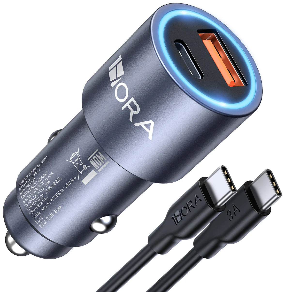 1Hora Car Fast Charger with C Cable 38W – GAR241 - Metal Body