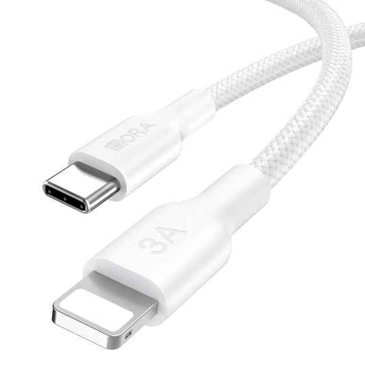 1HORA 3A 1m USB Type-C to Lightning Fast Charging and Data Sync Nylon Braided Cable - White