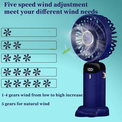 Mini Handheld Fan Foldable Personal Portable Fan with 5 Speed (Deep Sea Blue)
