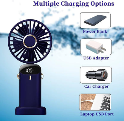 Mini Handheld Fan Foldable Personal Portable Fan with 5 Speed (Deep Sea Blue)