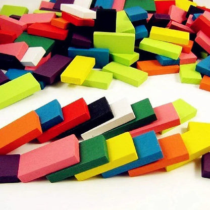 100pcs Wooden Domino Blocks – Colorful Set