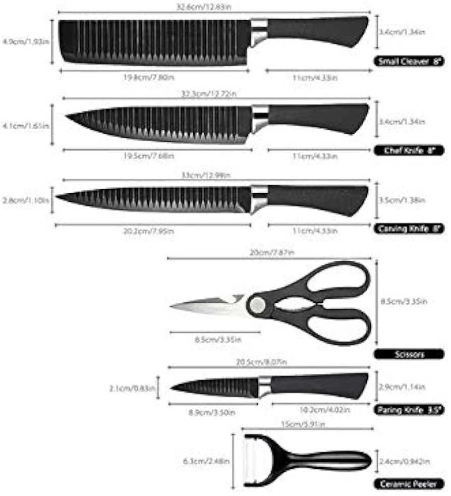 Set of 4 Stainless Steel German knives With Peeler and Scissors Brand EVERRICH Ideal For Any Kitchen