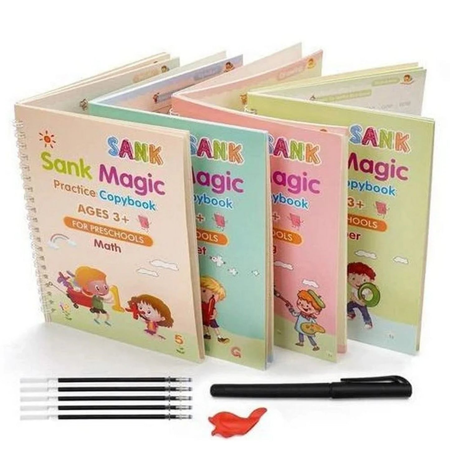 Kids Magic Practice Book Set of 4-Kids learning for Home and school with 10 refill pens