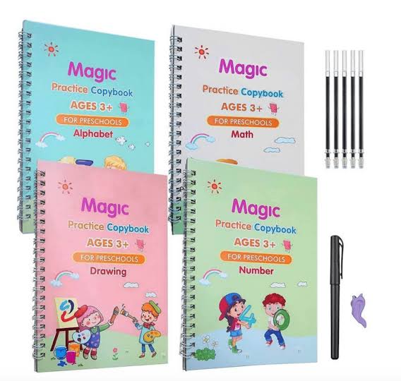 Kids Magic Practice Book Set of 4-Kids learning for Home and school with 10 refill pens