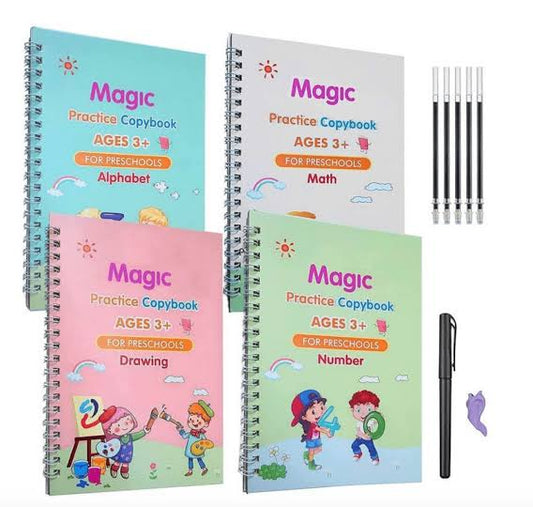 Kids Magic Practice Book Set of 4-Kids learning for Home and school with 10 refill pens